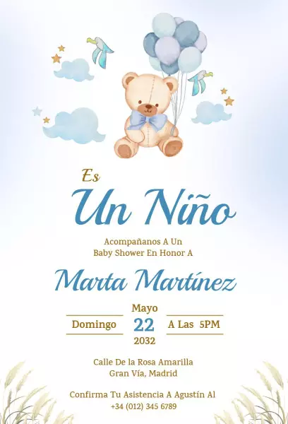 Charming Teddy Bear Themed Baby Shower Celebration Invitation Template