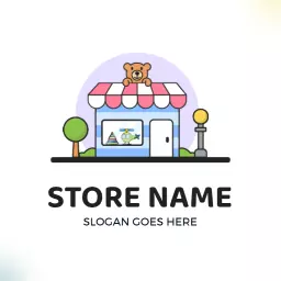Charming Toy Shop with a Cute Bear and Colorful Storefront Logo Template