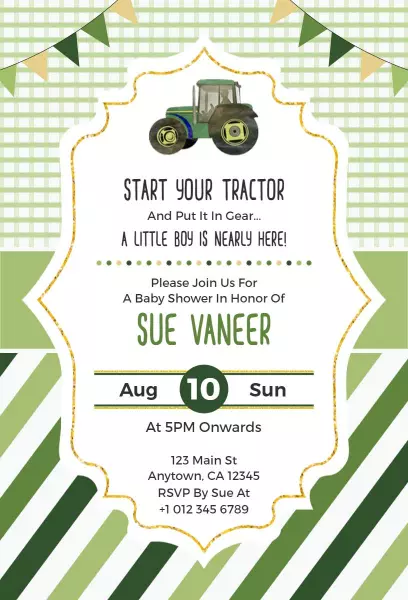 Charming Tractor Theme Baby Shower Celebration Invitation Template