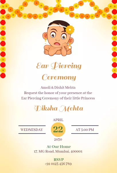 Charming Traditional Ear Piercing Ceremony Invitation Template