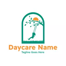 Charming Tree with Swing Representing Joyful Daycare Logo Template