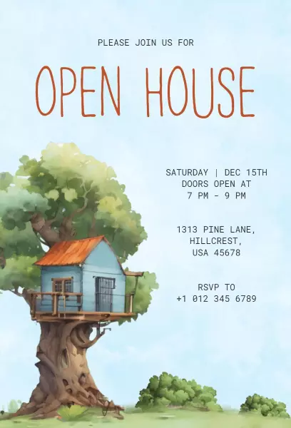 Charming Treehouse Nature Open House Invitation Template