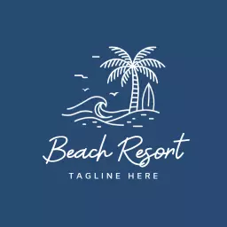Charming Tropical Scene with Palm Trees at Beach Resort Logo Template