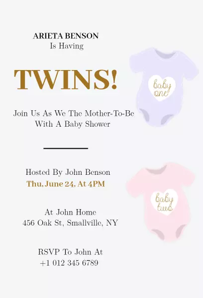 Charming Twins Baby Shower Celebration Invitation Template