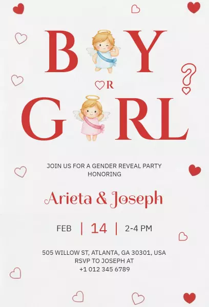 Charming Valentine's Day Gender Reveal Celebration Invitation Template