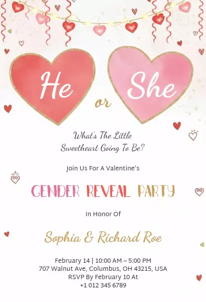 Charming Valentine's Day Gender Reveal Party Invitation Template