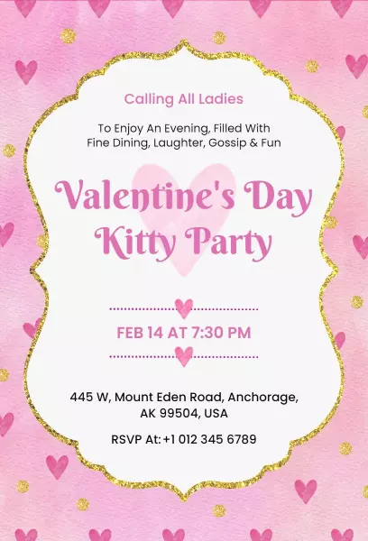 Charming Valentine's Day Kitty Party Celebration Invitation Template
