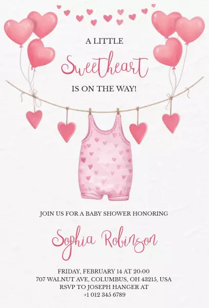 Charming Valentine's Day Sweetheart Baby Shower Invitation Template