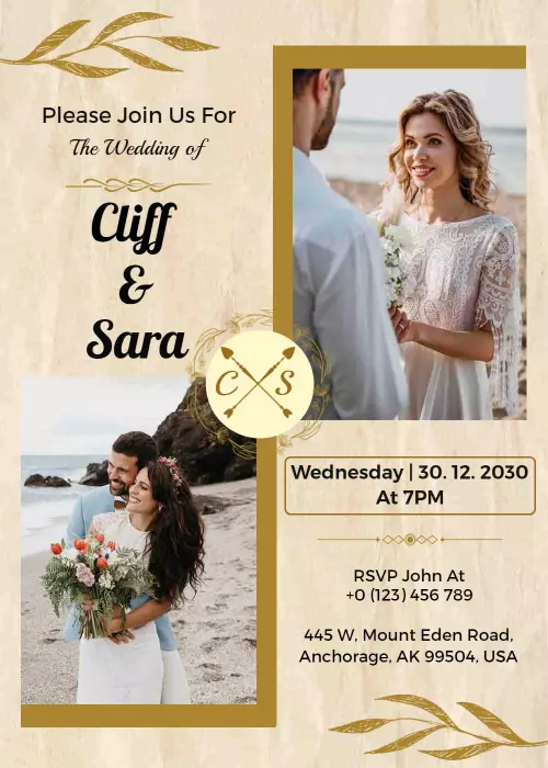 Charming Vintage Beachside Wedding Celebration Invitation Template