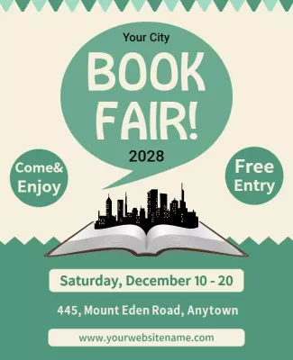 Charming Vintage Book Fair Green Theme Poster Template