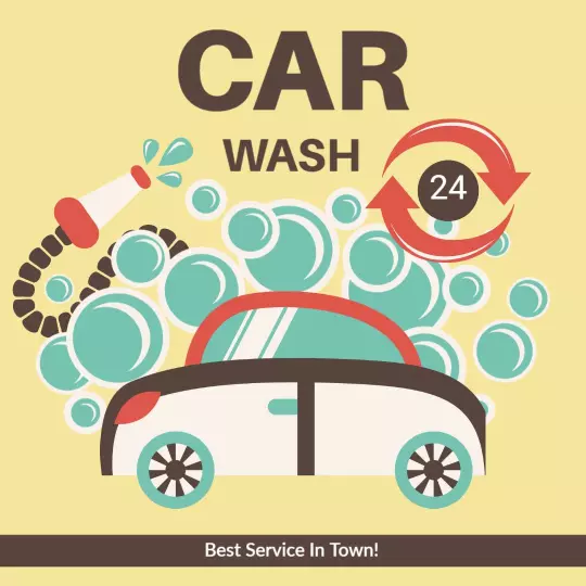 Charming Vintage Car Wash Service with Bubbles Ad Template