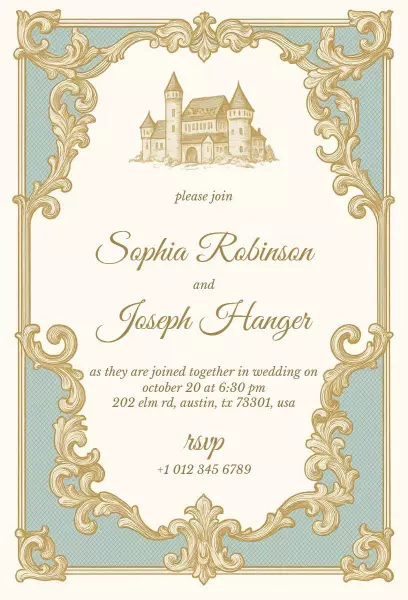 Charming Vintage Castle Wedding Ceremony Invitation Template