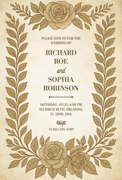 Charming Vintage Floral Elegant Wedding Invitation Template