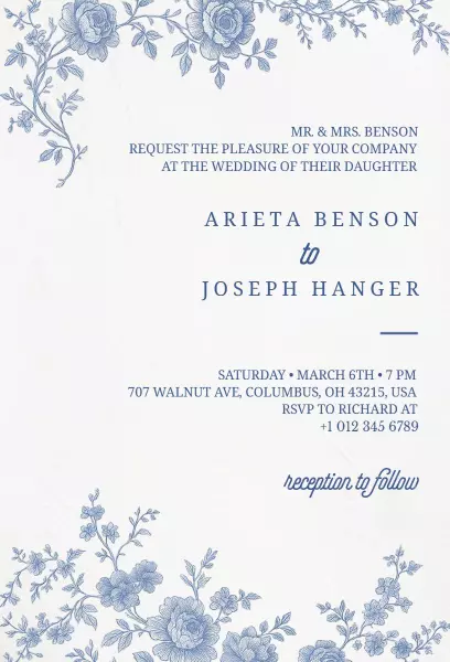 Charming Vintage Floral Wedding Ceremony Invitation Template