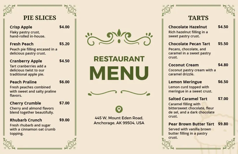 Charming Vintage-Inspired Restaurant Menu Template