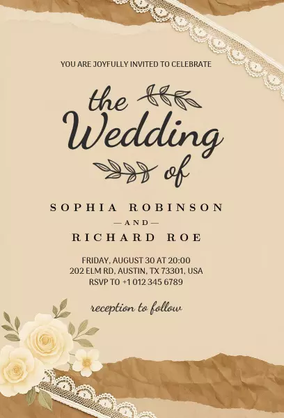 Charming Vintage Wedding Celebration Floral Invitation Template