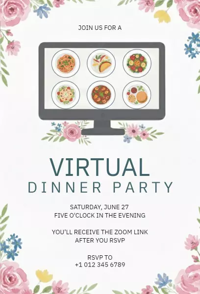 Charming Virtual Dinner Party Celebration Invitation Template