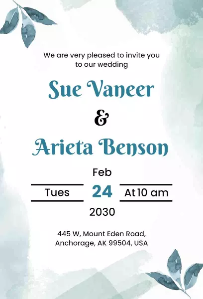 Charming Watercolor Floral Wedding Ceremony Invitation Template