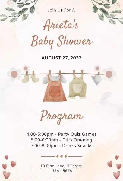 Charming Watercolor Rustic Baby Shower Celebration Invitation Template