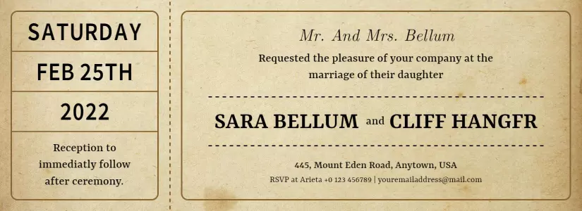 Charming Wedding Ceremony Ticket Invitation Template
