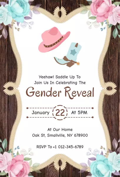 Charming Western Theme Gender Reveal Celebration Invitation Template