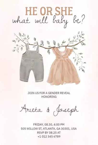 Charming Whimsical Gender Reveal Celebration Invitation Template