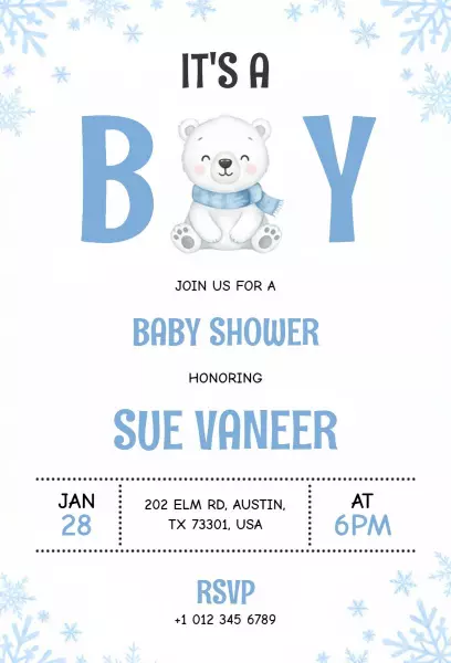 Charming Winter Baby Shower Celebration with Polar Bear Invitation Template