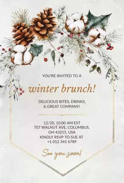 Charming Winter Celebration Brunch Gathering Invitation Template