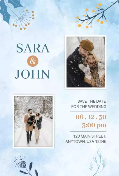 Charming Winter Photo Wedding Save the Date Invitation Template