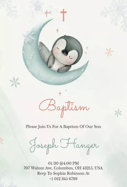 Charming Winter Themed Baby Baptism Invitation Template