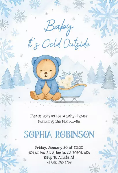 Charming Winter Wonderland Baby Shower Invitation Template