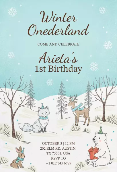 Charming Winter Wonderland Birthday Celebration Invitation Template