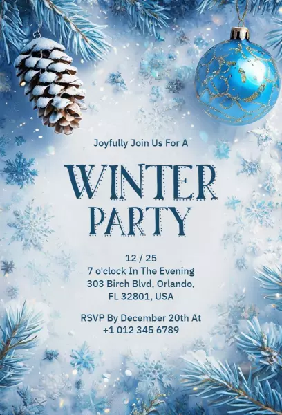 Charming Winter Wonderland Celebration Party Invitation Template