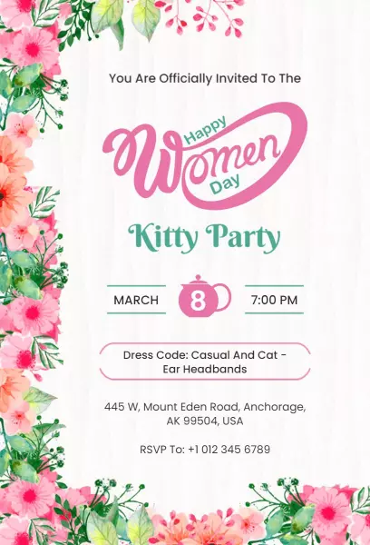 Charming Women’s Day Kitty Party Celebration Invitation Template