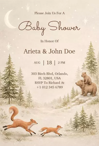 Charming Woodland Animal Forest Baby Shower Invitation Template