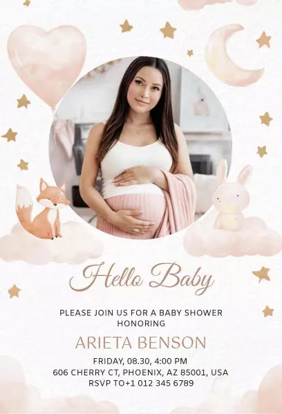 Charming Woodland Animal Theme Baby Shower Invitation Template