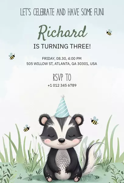 Charming Woodland Animal Theme Birthday Celebration Invitation Template