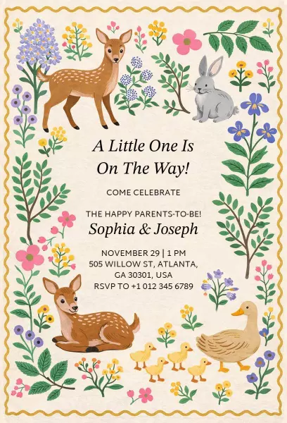 Charming Woodland Creature Baby Shower Celebration Invitation Template