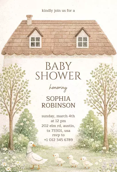 Charming Woodland Theme Baby Shower Celebration Invitation Template