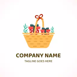 Charming Yellow Basket Filled with Gifts and Greenery Hamper Logo Template