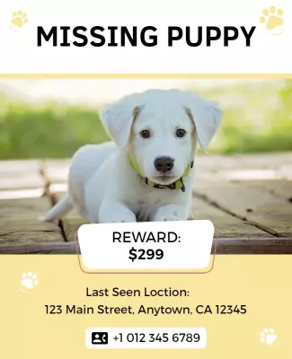 Charming Yellow Missing Puppy Poster Template