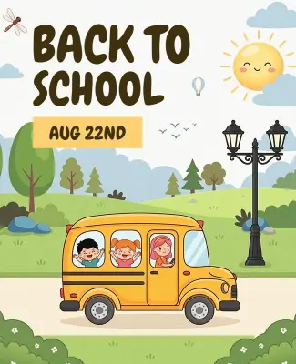Charming Yellow School Bus Adventure Illustration Poster Template