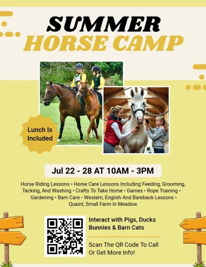 Charming Yellow Summer Horse Camp Adventure Flyer Template