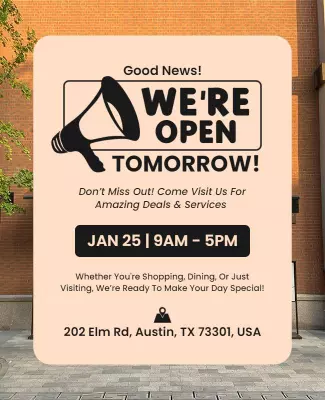 Cheerful Announcement for Tomorrow's Opening Celebration Poster Template