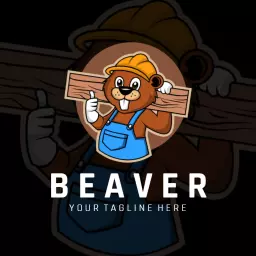 Cheerful Beaver Holding Wood for Construction Projects Logo Template