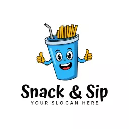 Cheerful Blue Cup with French Fries for Snack Business Logo Template