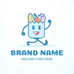 Cheerful Blue Grocery Bag Character for Mart Logo Template
