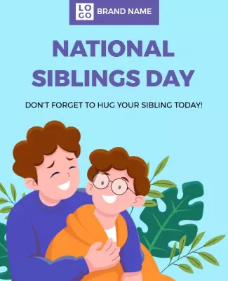 Cheerful Blue National Siblings Day Celebration Poster Template