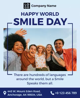Cheerful Blue Smile Day Multicultural Celebration Poster Template