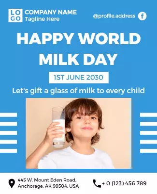 Cheerful Blue World Milk Day Celebration Poster Template